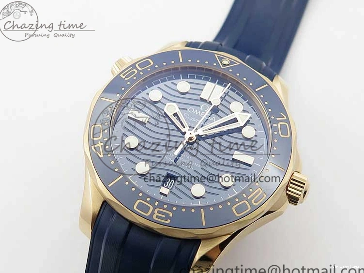 0322 2018 Seamaster Diver 300M RG Blue Ceramic VSF 1:1 Best Edition Blue Dial on Blue Rubber Strap A WeatherProof 7914